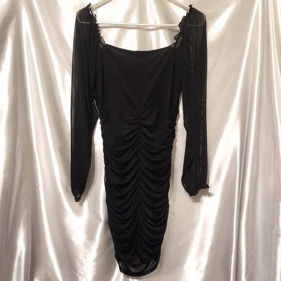Almost Famous Mesh Ruched Dress | Long Sleeve | Sz L - Picture 2 of 7